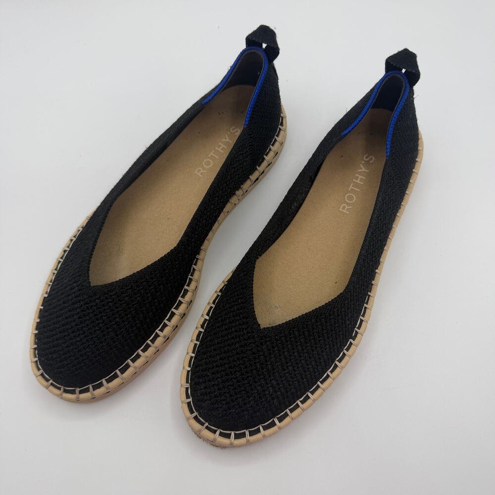 Rothy’s The Espadrille Flat in Black Boardwalk Knit Size 6.5 Jute‎ Sole Slip On - Picture 15 of 15